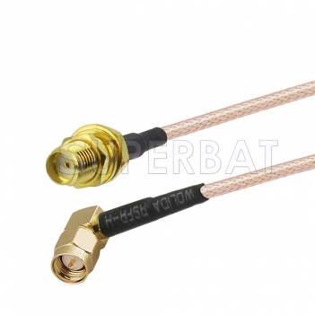 SMA Male Right Angle to SMA Female Bulkhead Cable Using RG142 Coax