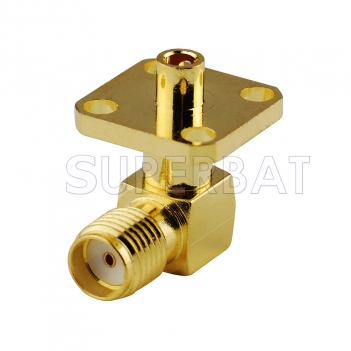 SMA Jack Female Connector Right Angle 4 Hole Flange 90 Degree Connector for Semi-Rigid 0.086" RG405 Cable