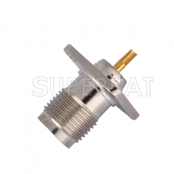 RP TNC Jack with Male pin Connector Straight 4 Hole Flange Solder