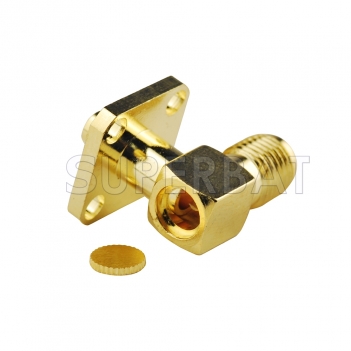 SMA Jack Female Connector Right Angle 4 Hole Flange 90 Degree Connector for Semi-Rigid 0.086" RG405 Cable