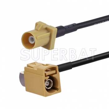 Beige FAKRA Plug to FAKRA Jack Right Angle Cable Using RG174 Coax