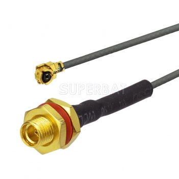 MMCX Female Bulkhead with O-ring to U.FL Jack Right Angle Cable Using 1.13mm Coax