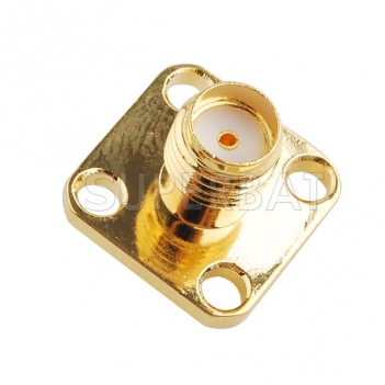 SMA 4 Hole Flange Straight Female Solder Post Connector