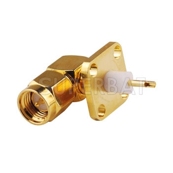 90 Degree SMA Male Plug Right Angle 4 Hole Flange Solder Connector