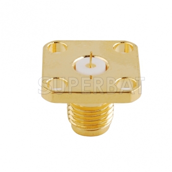 SMA 4 Hole Flange Straight Female Solder Post Connector