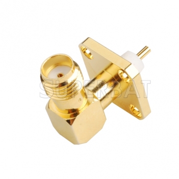 SMA Jack Female Right Angle 4 Hole Flange 90 Degree Solder Connector