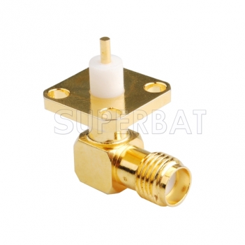 SMA Jack Female Right Angle 4 Hole Flange 90 Degree Solder Connector