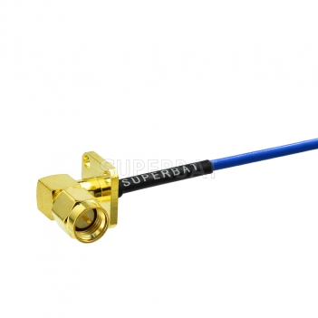 Custom RF Cable Assembly SMA Plug Right Angle 4 Hole Flange pigtail cable Using RG405 .086" Coax
