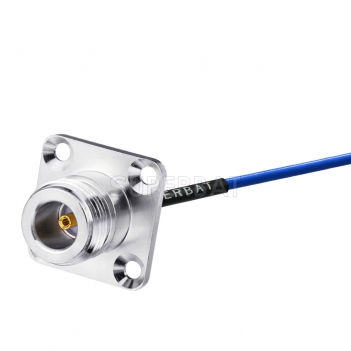 Custom RF Cable Assembly N Jack Straight 4 Hole Flange Blue FEP Jacket RG405 .086" Coax Cable