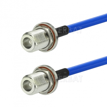 Coax Cable Assemblies Blue FEP Jacket Tinned Copper Braid Outer Conductor RF cable N Jack bulkhead with O-ring  to N Jack bulkhead with O-ring