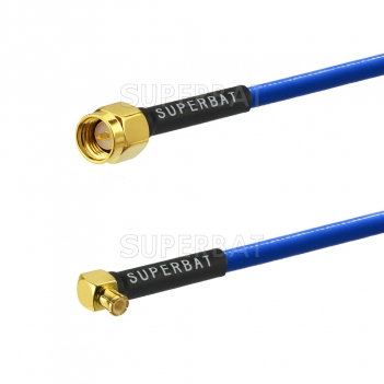 Superbat 141 RG402 Semi Flexible Blue FEP Cable MCX Right Angle Male to SMA Straight Male Cable Assembly