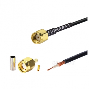 Straight RP-SMA (jack) connector for RG-174 custom coaxial cable assembly