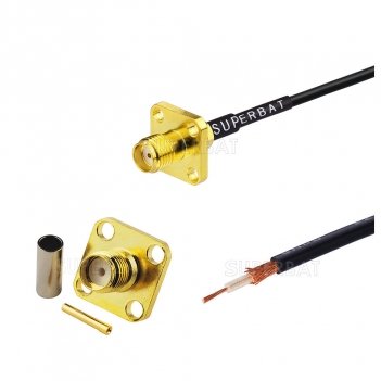 Straight flange jack with 4 holes SMA connector for RG-174 cable