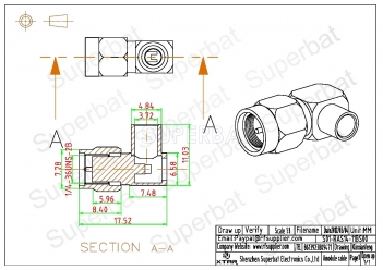 SMA Plug Male Right Angle Solder Connector for Semi-Rigid 0.141" RG402 Cable