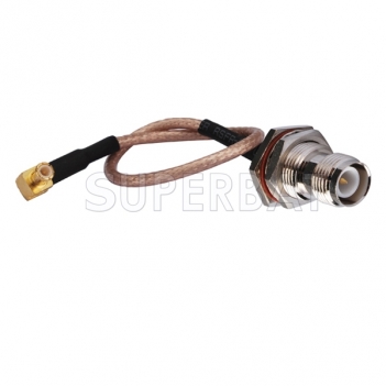 RF cable assembly MCX male right angle to RP-TNC female bulkhead O-ring pigtail cable RG316