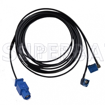 Cable Fakra C Blue male plug to Y type 2x 5005 SMB female blue jack 50cm RG174 cable 1M2F splitter