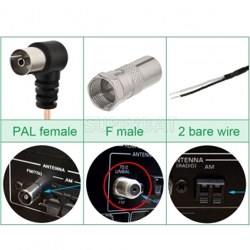 Indoor FM Dipole Antenna T-Type 75 Ohm Female Pal Connector and AM Loop Antenna 2 Bare Wire Connector for Stereo Receiver Yamaha Pioneer Denon Onkyo