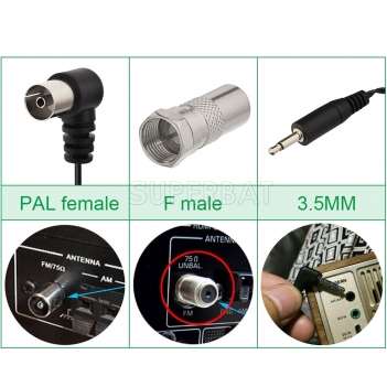 Indoor FM Antenna Female Pal Connector 75 Ohm and 3.5MM AM Loop Antenna Connector for radios and stereo receivers