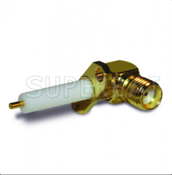Superbat SMA Connector Right angle Jack Female panel mount receptacle 2 hole flange with extended PTFE