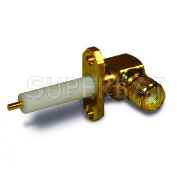 Superbat SMA Connector Right angle Jack Female panel mount receptacle 2 hole flange with long PTFE