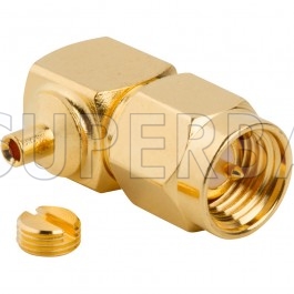 SMA Right Angle Solder Standard Male Plug Connector for 0.047" Semi-Rigid Coaxial Cable