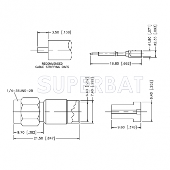 Superbat SMA Straight Solder Standard Male Plug for .250 Semi-Flexible Cable