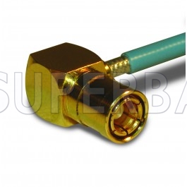 SMB Plug (female socket) Right Angle Solder Coaxial Connector 50 Ohm for 0.086" Semi-Rigid Coaxial Cable