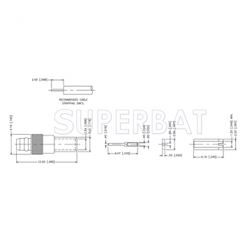 Superbat MMCX Plug Straight Solder Connector For 0.047" Semi-Rigid Coax Cable