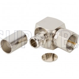 F Type Plug Male Right Angle Crimp Coaxial Connector 75 Ohm for RG6