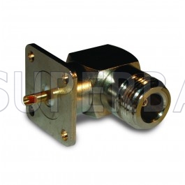 Superbat 50 Ohm RF Connector N Type Right Angle Jack Female Solder Cup 4-Hole Flange Connector