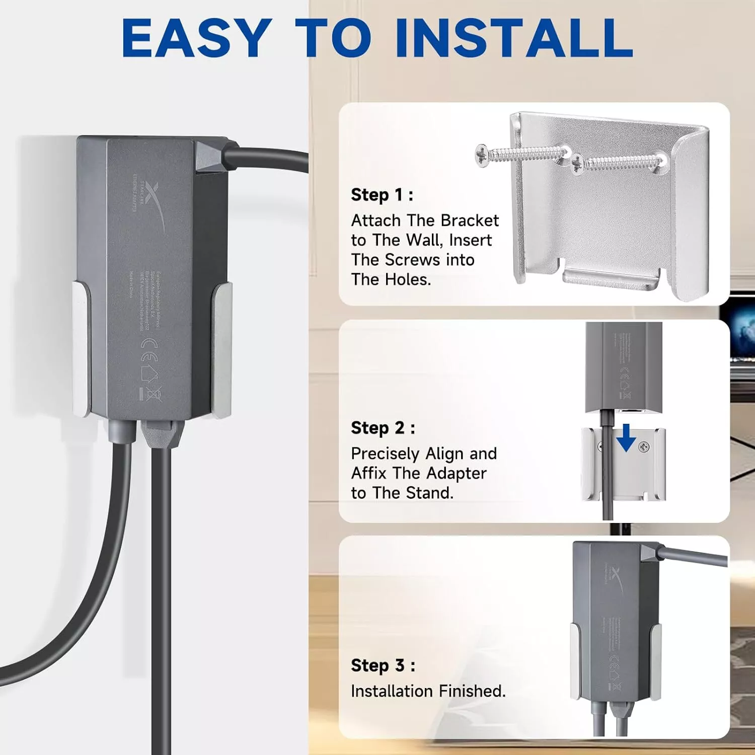 Aluminium Wall Bracket For Starlink Ethernet Adapter Wall Mount /Hanger Silver