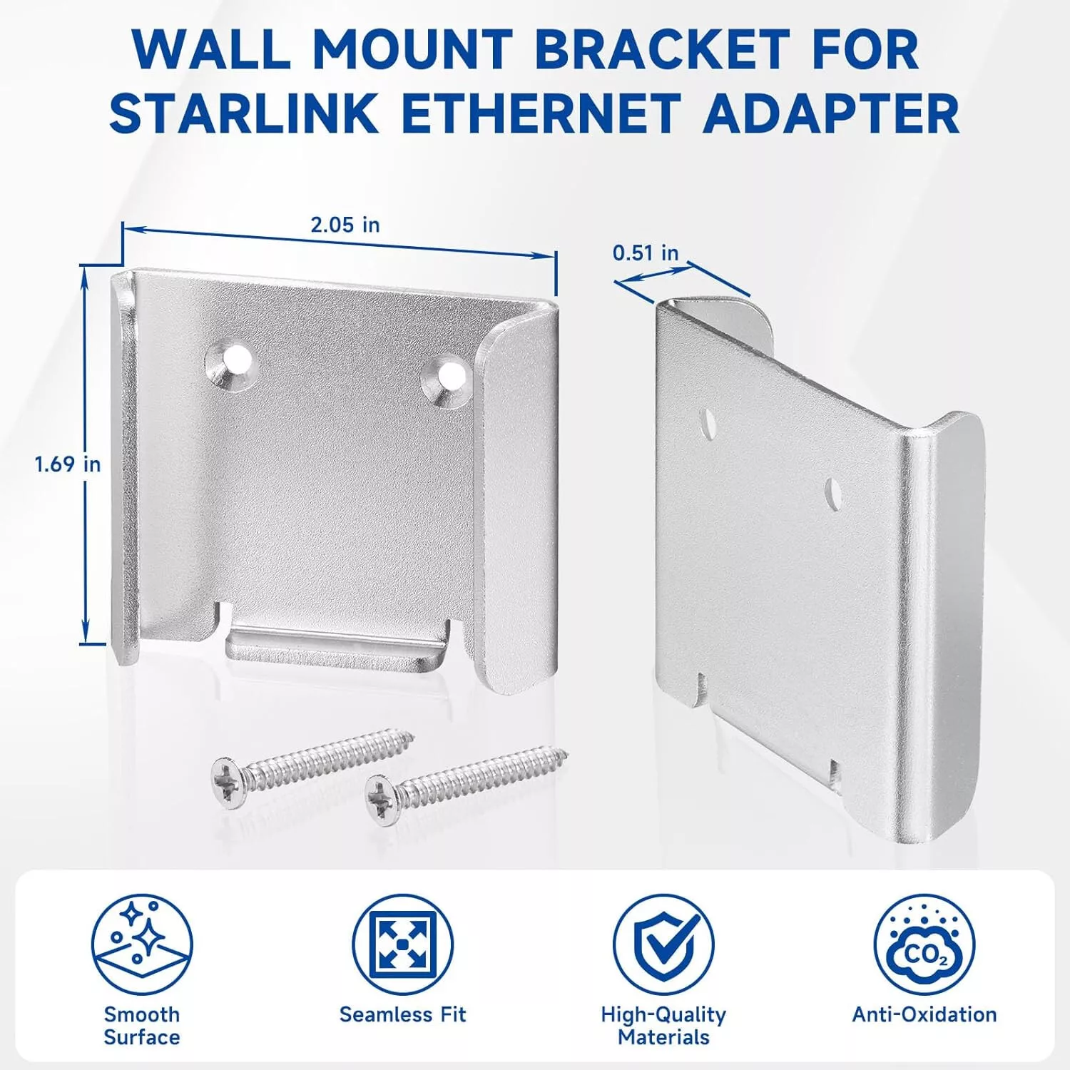 Aluminium Wall Bracket For Starlink Ethernet Adapter Wall Mount /Hanger Silver