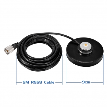 NMO Antenna Strong Magnetic Base Mount - 3.54 inch Diameter - 16.4 ft RG58 Coaxial Cable - PL259 Plug - for Car Truck SUV CB Radio Amateur Radio Ham Radio Antenna