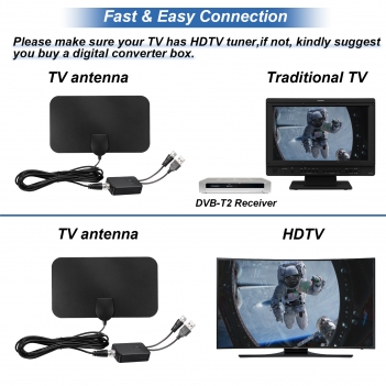 TV Aerial Antenna Indoor Digital HDTV Antenna with 3 Meter Extension Cable Compatible with Digital HDTV Smart TV Support 1080p VHF UHF Television Local Channels