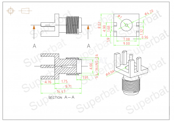 SMA Jack Female PCB Connector Straight Solder .062 inch End Launch