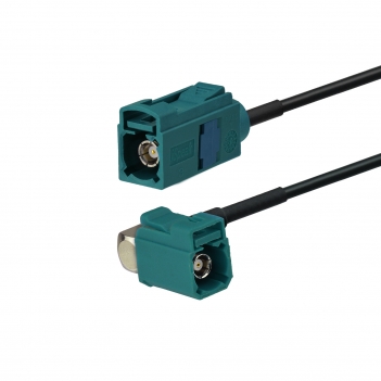 Fakra Water Blue Right Angle Jack to Fakra Water Blue Straight Jack RG174 260cm