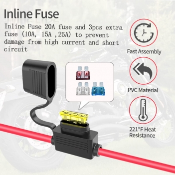 ELFCULB SAE to O Ring Terminal Harness,12AWG SAE Battery Connector SAE Battery Cable with 10A 15A 20A 25A Fuse,Compatible for Motorcycle Car(5FT)