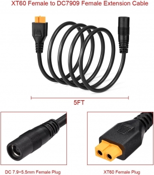 ELFCULB XT60 to DC 8mm Adapter Cable,14AWG XT60 Female to DC 7909 Female Solar Panel Cable Compatible for Portable Power Station Solar Generator and Solar Panel(5FT)