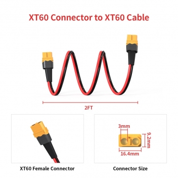 ELFCULB XT60 Female to Female Extension Cable 10AWG 2FT - Heavy Duty Power Cord for RC Cars, Batteries, and Portable Power Stations
