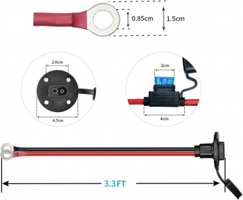 ELFCULB 3.3FT 10AWG SAE Power Socket Sidewall Port to O Ring Connecters Extension Cord Cable with 10A 15A 20A 25A 30A Fuse Compatible with Solar Generator Battery Charger,for Solar Accessories