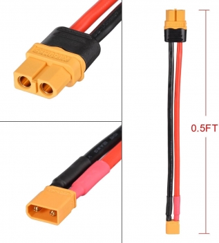 ELFCULB XT60 to XT30 Adapter 4 Pieces 12AWG XT60 Female to XT30 Male Connector Cable for RC Lipo Battery Drone(6Inches)