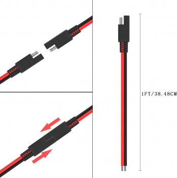 ELFCULB SAE Connector Cable,14AWG 1FT 2 Pin SAE Quick Connector Disconnect Plug for Solar Panel Car Motorcycle(2 Pack)
