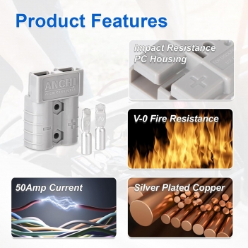 ELFCULB Battery Quick Disconnect Connector 50A Anderson SB50 -Waterproof Plug with Silver Contacts for Solar System/Winch/Truck/Forklift (6Pcs)