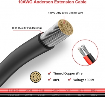 ELFCULB 10AWG 2FT Anderson Extension Cable 2 6 10 20 35 50FT Solar Extension Cable Anderson Connector for Portable Power Station Solar Generator Solar Panel (2FT)