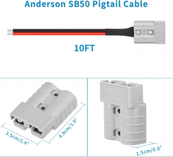 ELFCULB 10AWG 10FT Anderson Connector 50 Amp Cable,Anderson SB50 Plug Battery Quick Connector Cable for Solar and Wind Energy Systems Battery Connections Forklifts