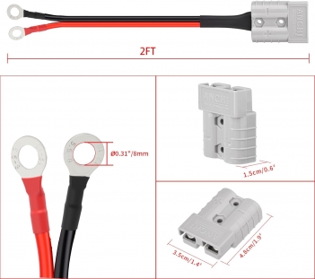ELFCULB Anderson 50amp to O Ring Terminal, 10AWG Anderson SB50 Battery Quick Connect/Disconnect Cable for Forklift RV Boat Lithium Batteries(2FT)