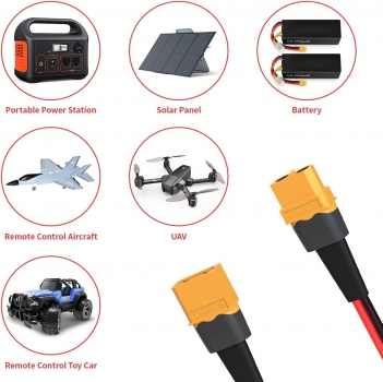 ELFCULB 12AWG 6FT XT60 Extension Cable  XT60 Female to Male Connector for RC Battery Portable Power Station Solar Panel(6FT)