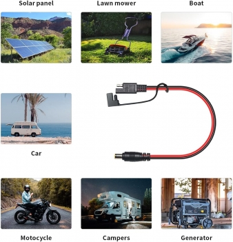 ELFCULB SAE Connector to DC8mm Male Adapter 14 AWG Extension Cable with DC 55mm*25mm Adapter and Polarity Reverse Adapter for Solar Panel Portable Power Station(2FT)