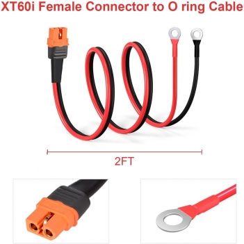 ELFCULB XT60i to O Ring Terminal Cable,10AWG XT60i Female to O Ring Connector with Tinned Pure Wire,for RC Battery Solar Portable Power Power Station and Solar Panel(2FT)