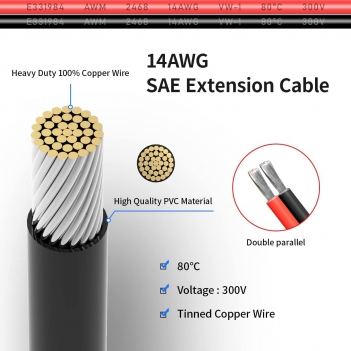 ELFCULB 14AWG 10FT SAE Extension Cable 3/6/10/20/35/50FT Quick Disconnect Wire Harness with SAE Connector for Automotive RV Battery Solar Panel